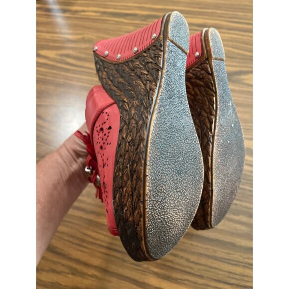 Via Veneto 15280-08 coral colored slip on peep toe wedge sandals size 10 - Picture 5 of 8